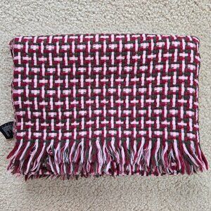 COS 100% Wool Basketweave Woven Scarf Pink Grey Burgundy